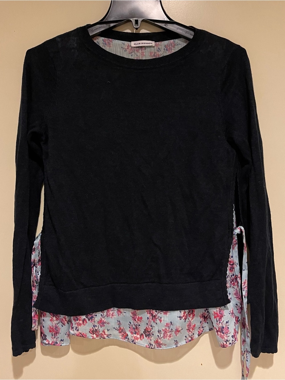 Club Monaco Black Sweater with Pastel Floral Liner